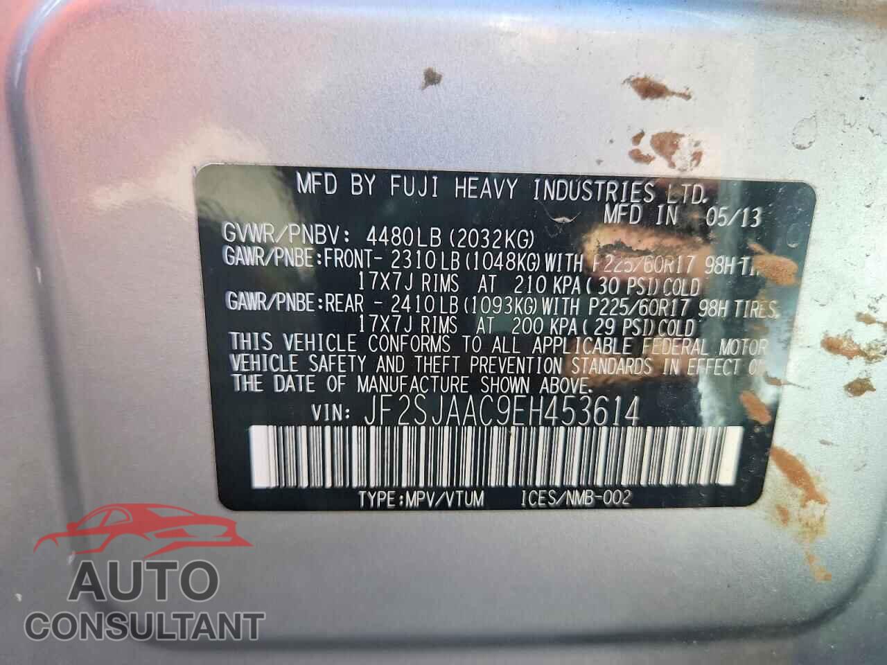 SUBARU FORESTER 2014 - JF2SJAAC9EH453614