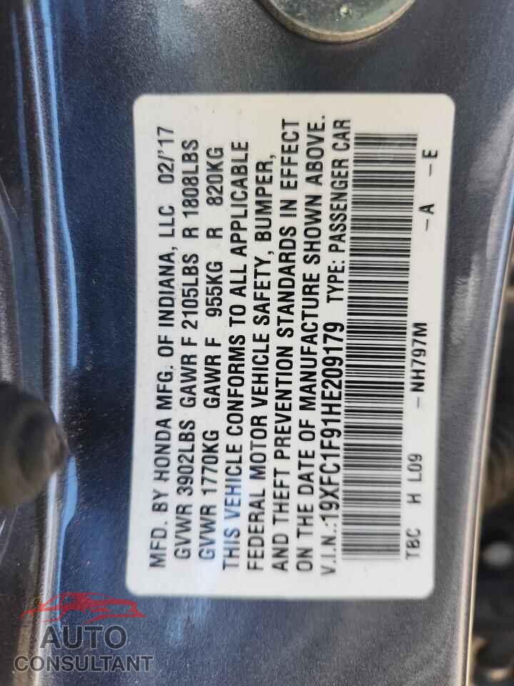 HONDA CIVIC 2017 - 19XFC1F91HE209179