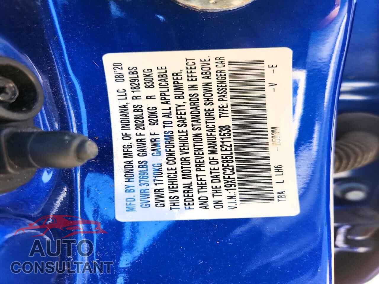 HONDA CIVIC 2020 - 19XFC2F85LE211538