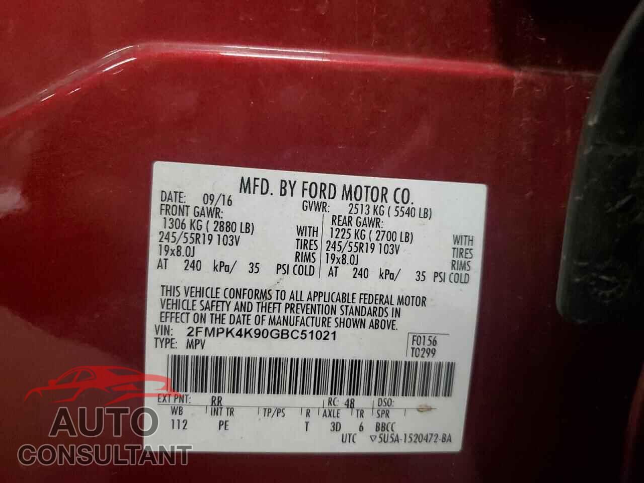 FORD EDGE 2016 - 2FMPK4K90GBC51021