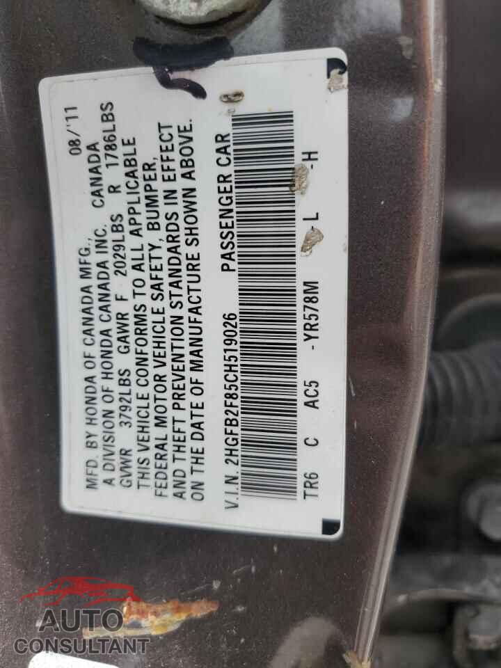 HONDA CIVIC 2012 - 2HGFB2F85CH519026