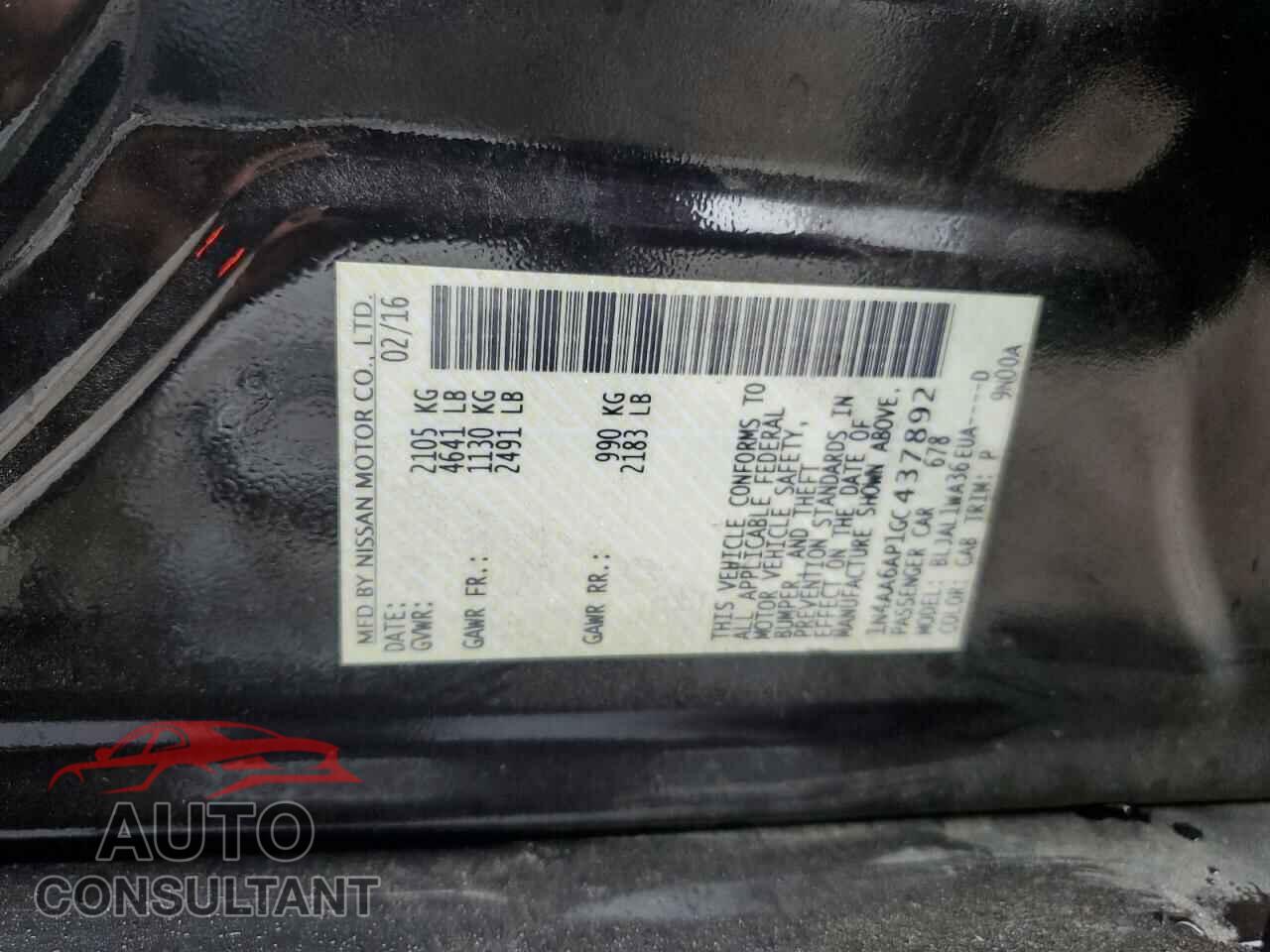 NISSAN MAXIMA 2016 - 1N4AA6AP1GC437892