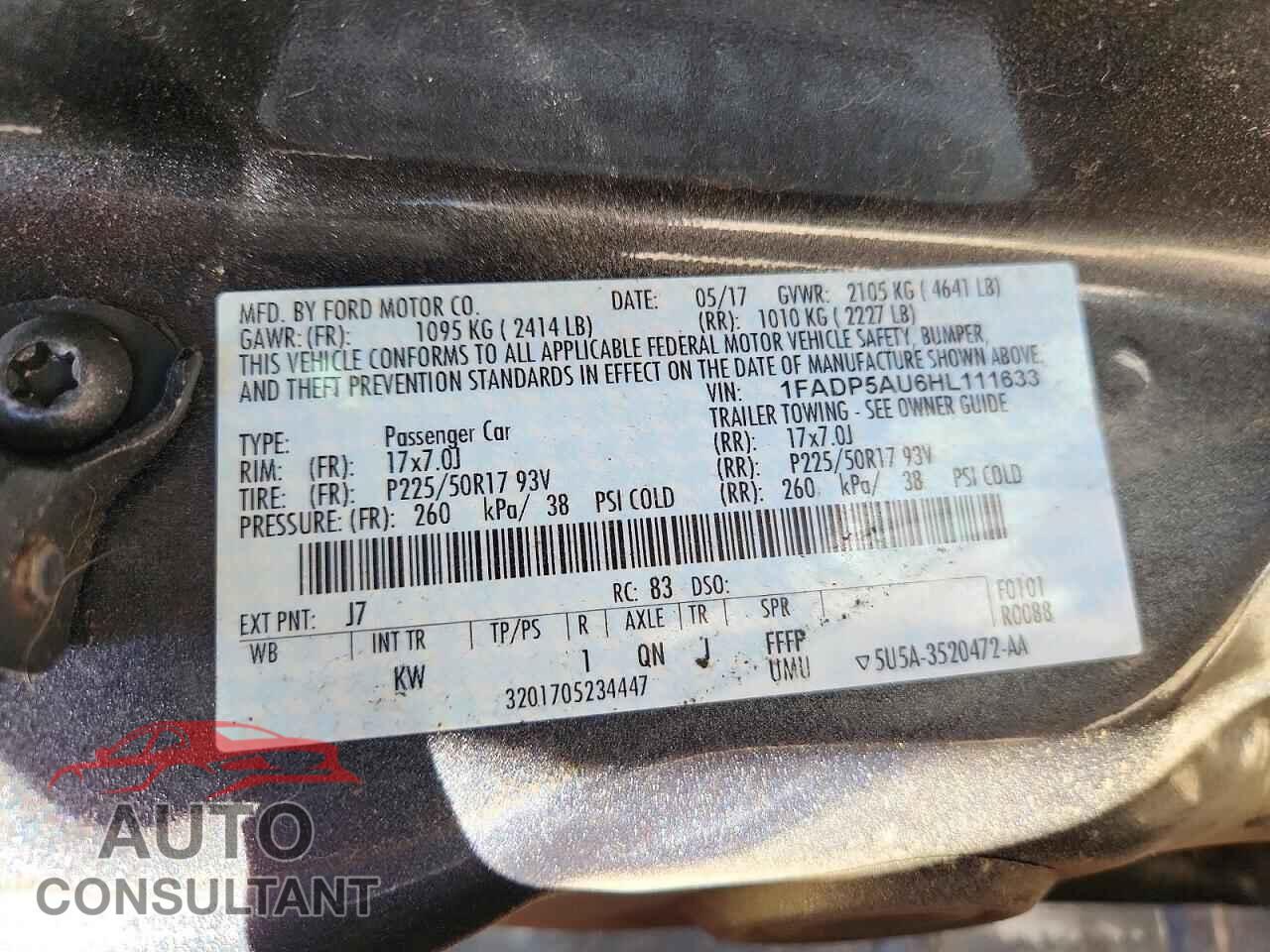 FORD CMAX 2017 - 1FADP5AU6HL111633