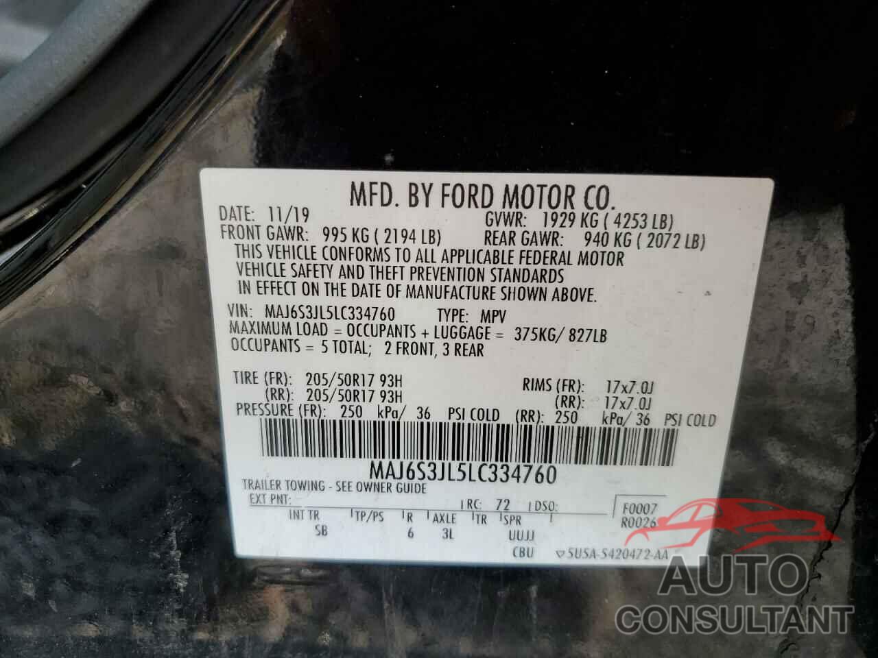 FORD ECOSPORT 2020 - MAJ6S3JL5LC334760