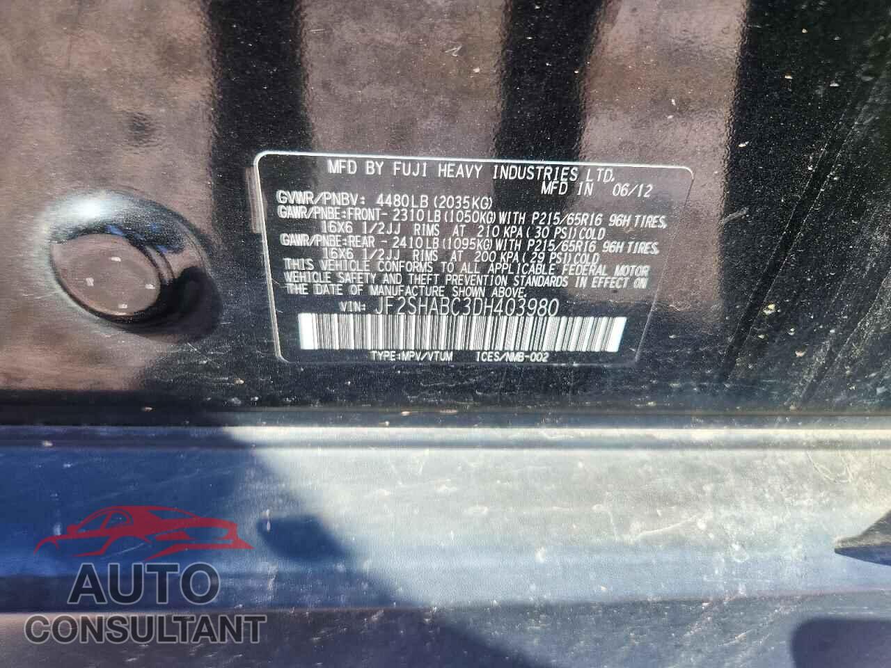 SUBARU FORESTER 2013 - JF2SHABC3DH403980