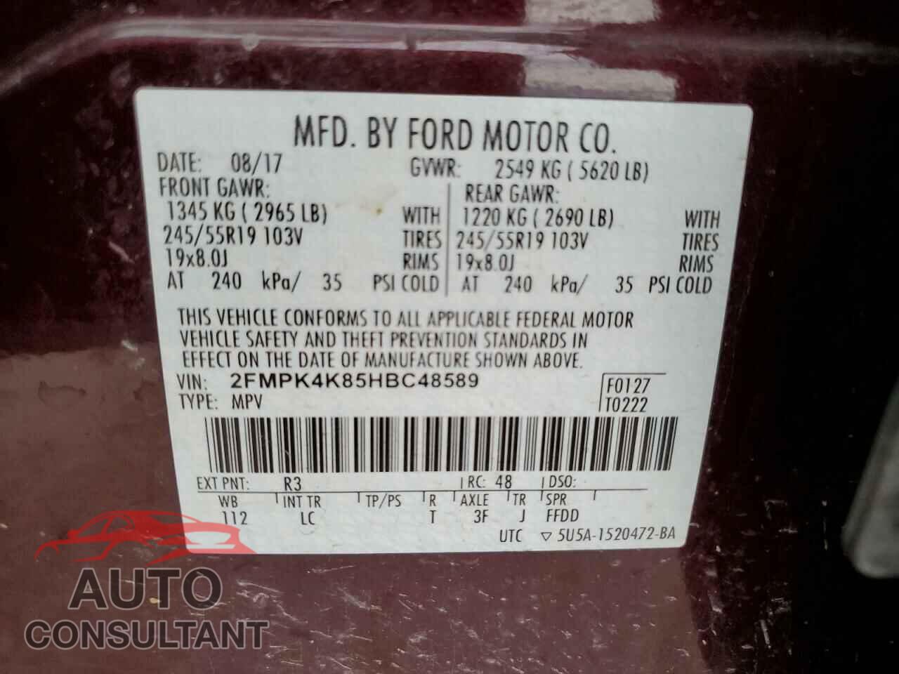 FORD EDGE 2017 - 2FMPK4K85HBC48589