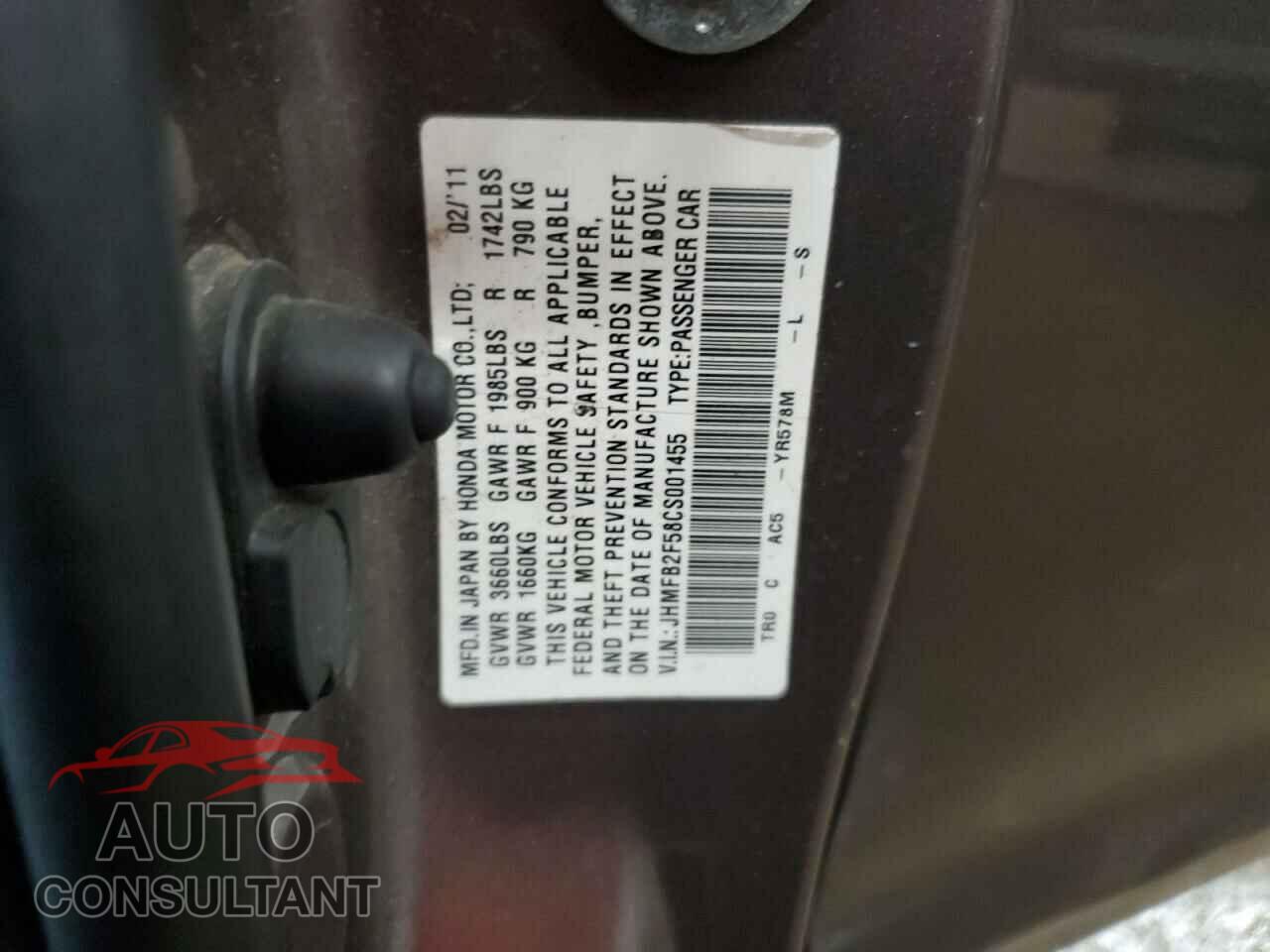 HONDA CIVIC 2012 - JHMFB2F58CS001455