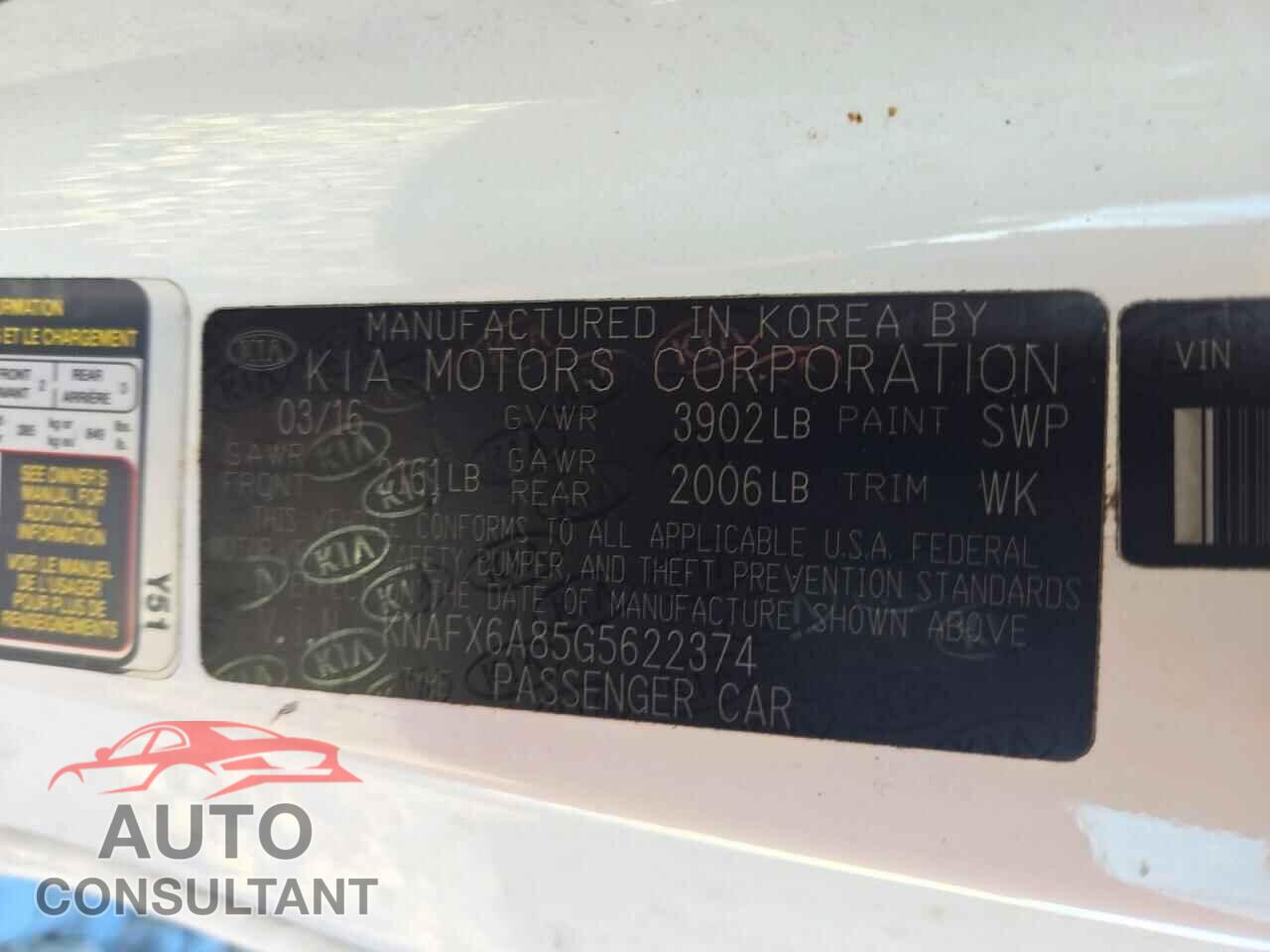 KIA FORTE 2016 - KNAFX6A85G5622374