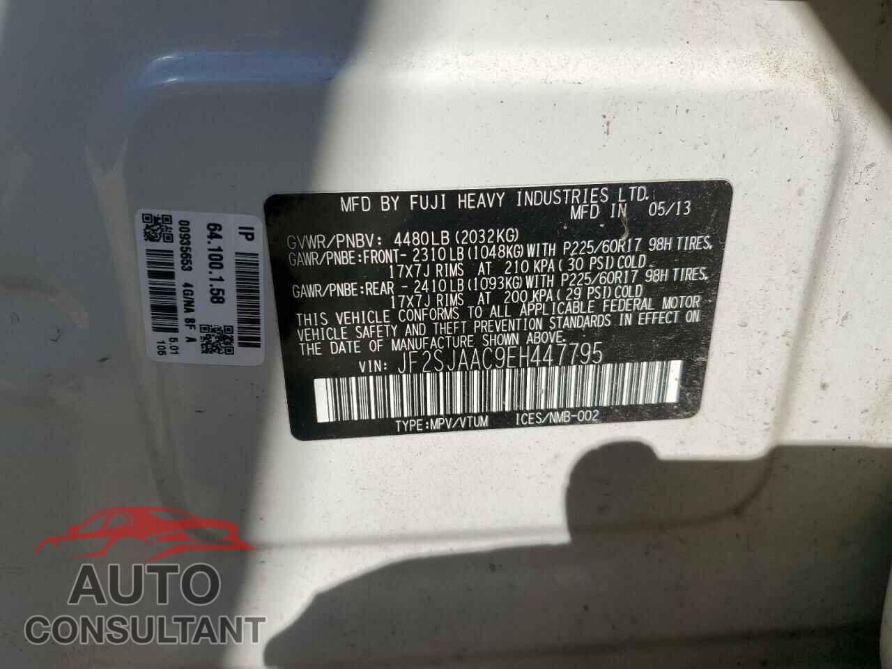 SUBARU FORESTER 2014 - JF2SJAAC9EH447795