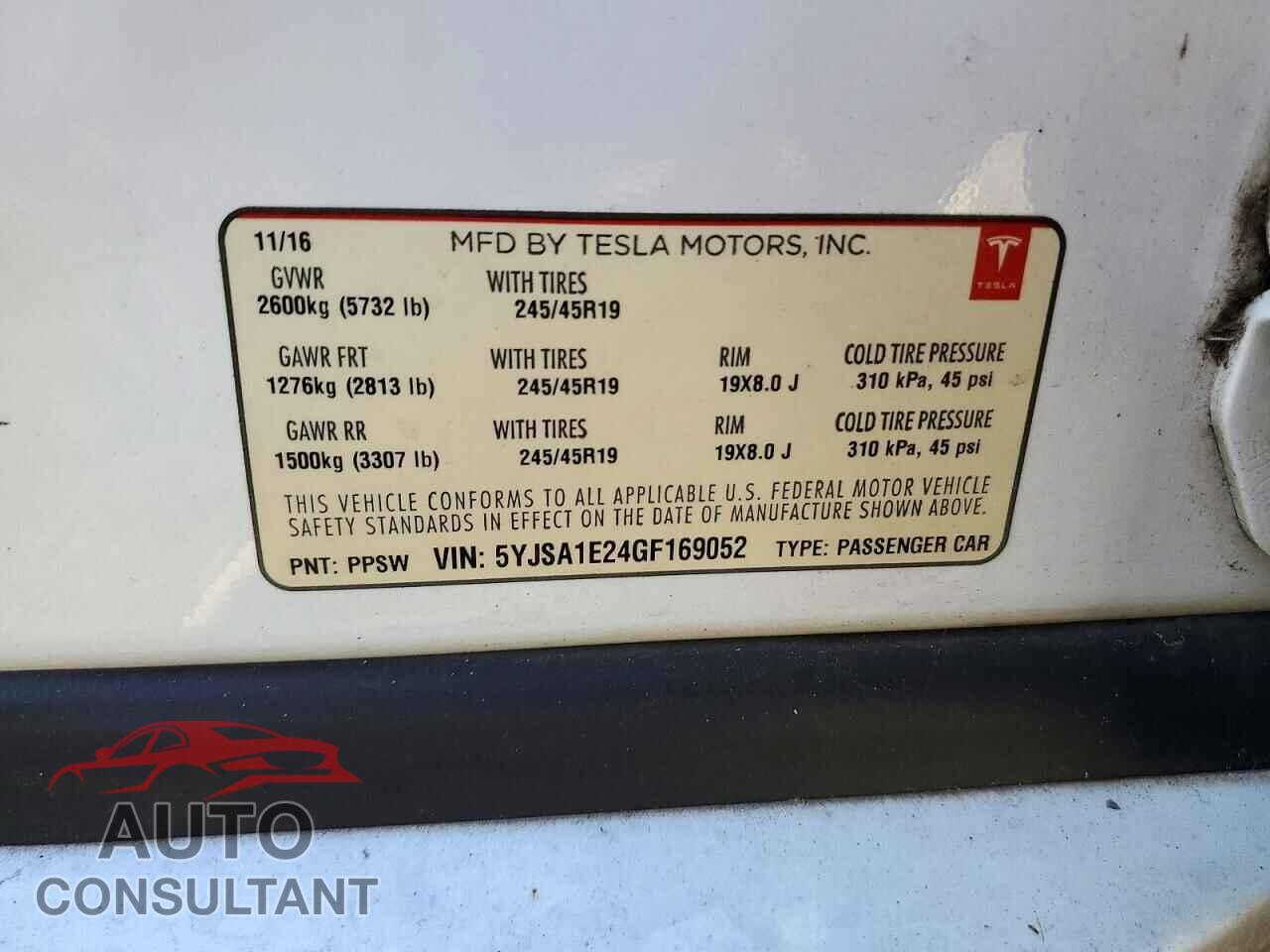 TESLA MODEL S 2016 - 5YJSA1E24GF169052