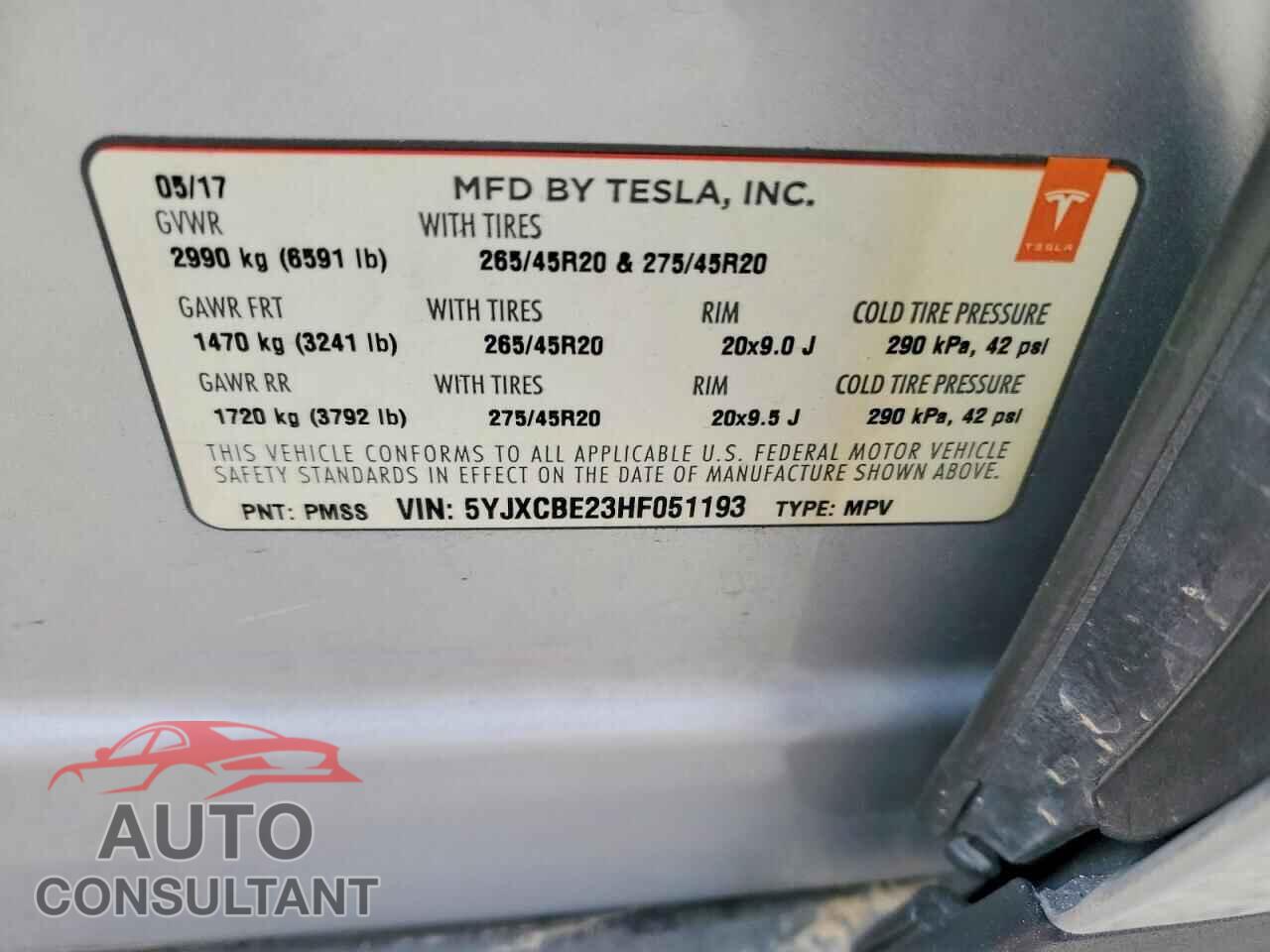 TESLA MODEL X 2017 - 5YJXCBE23HF051193