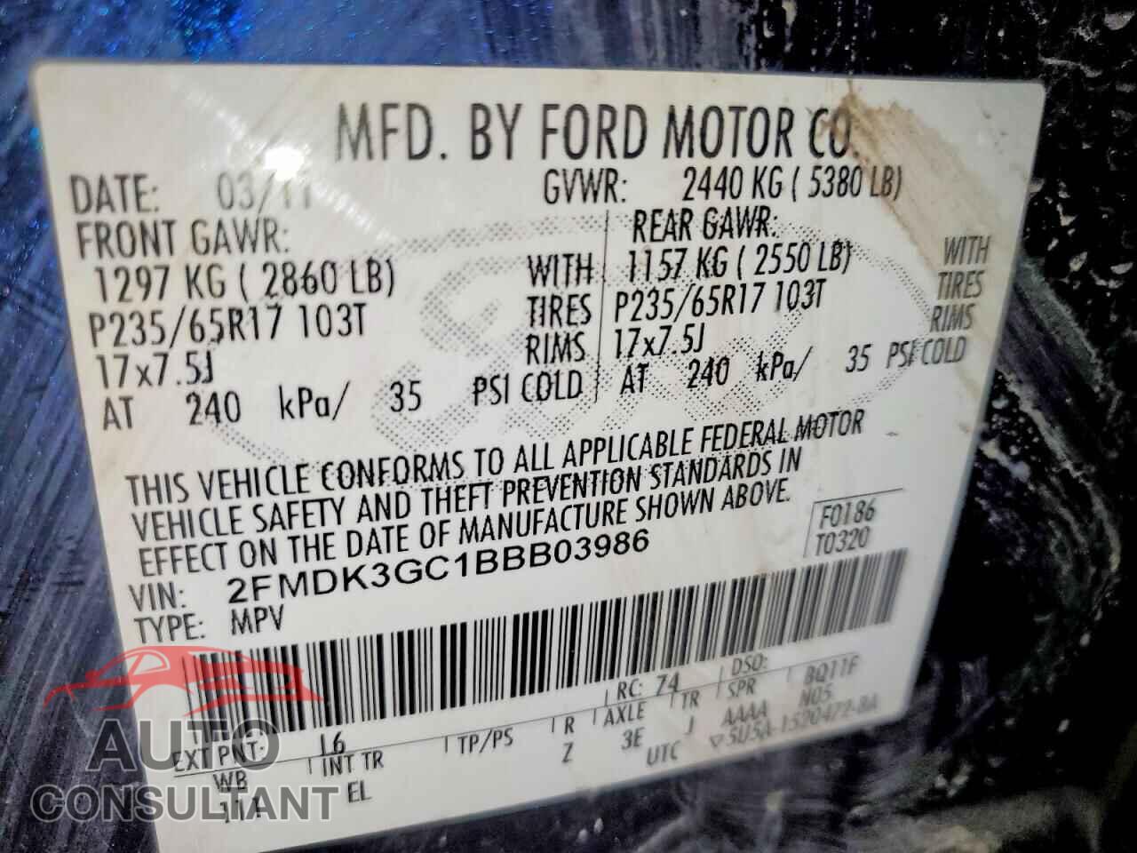 FORD EDGE 2011 - 2FMDK3GC1BBB03986