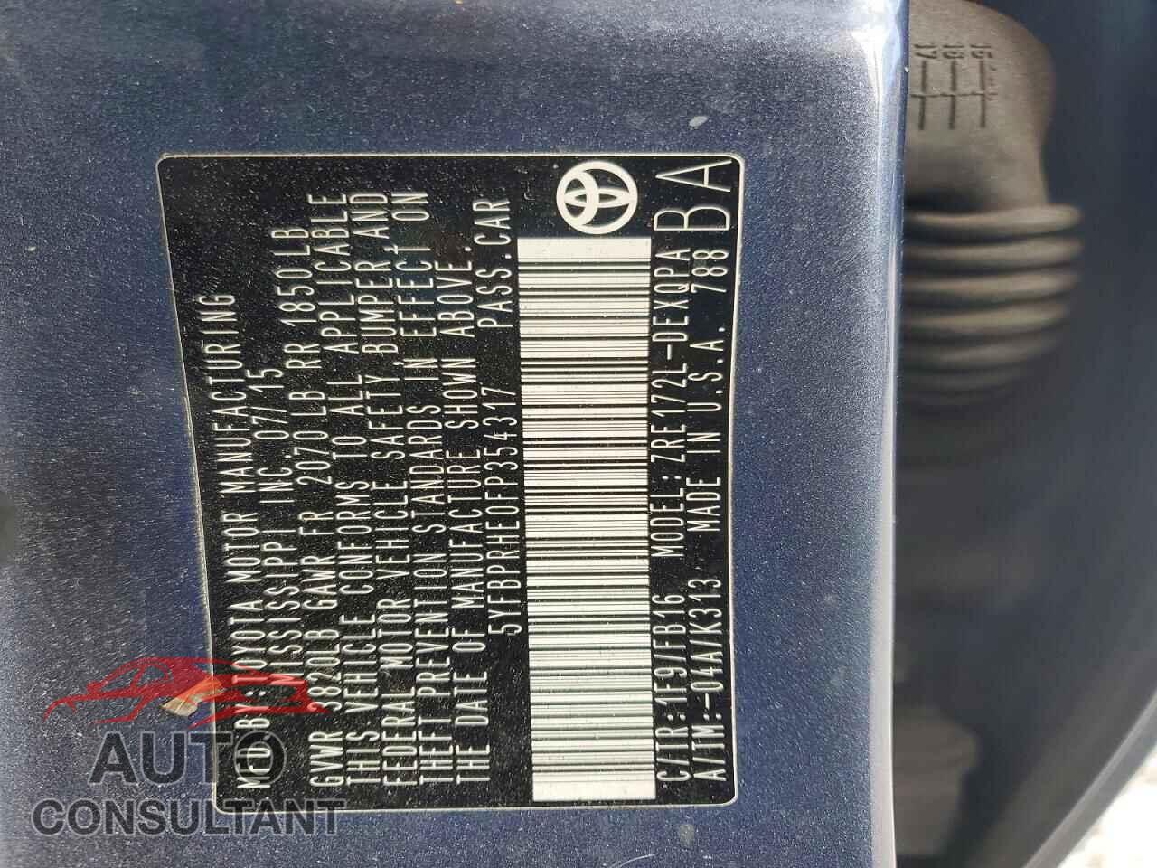 TOYOTA COROLLA 2015 - 5YFBPRHE0FP354317