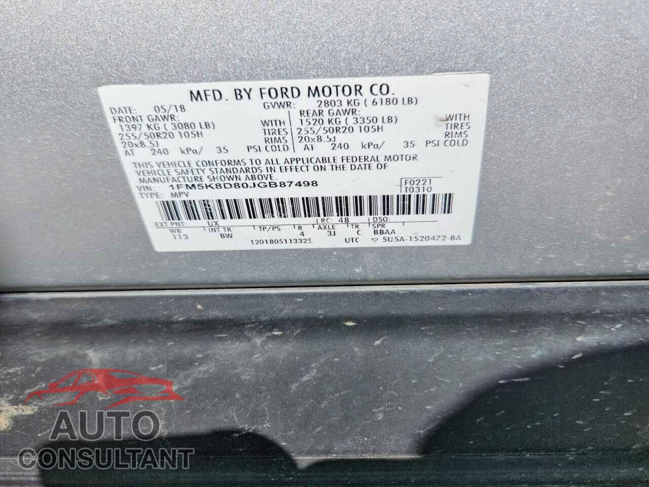 FORD EXPLORER 2018 - 1FM5K8D80JGB87498