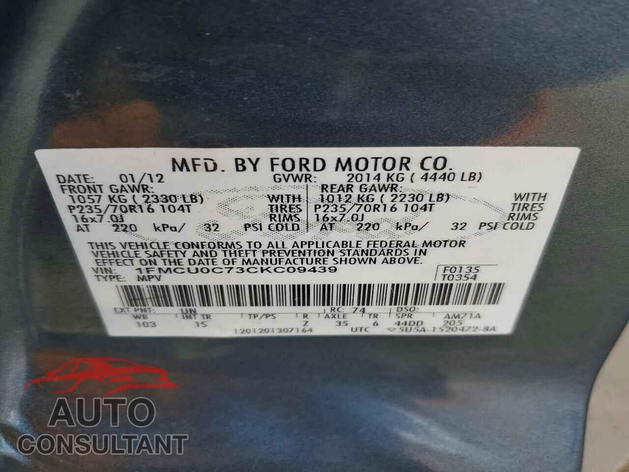 FORD ESCAPE 2012 - 1FMCU0C73CKC09439