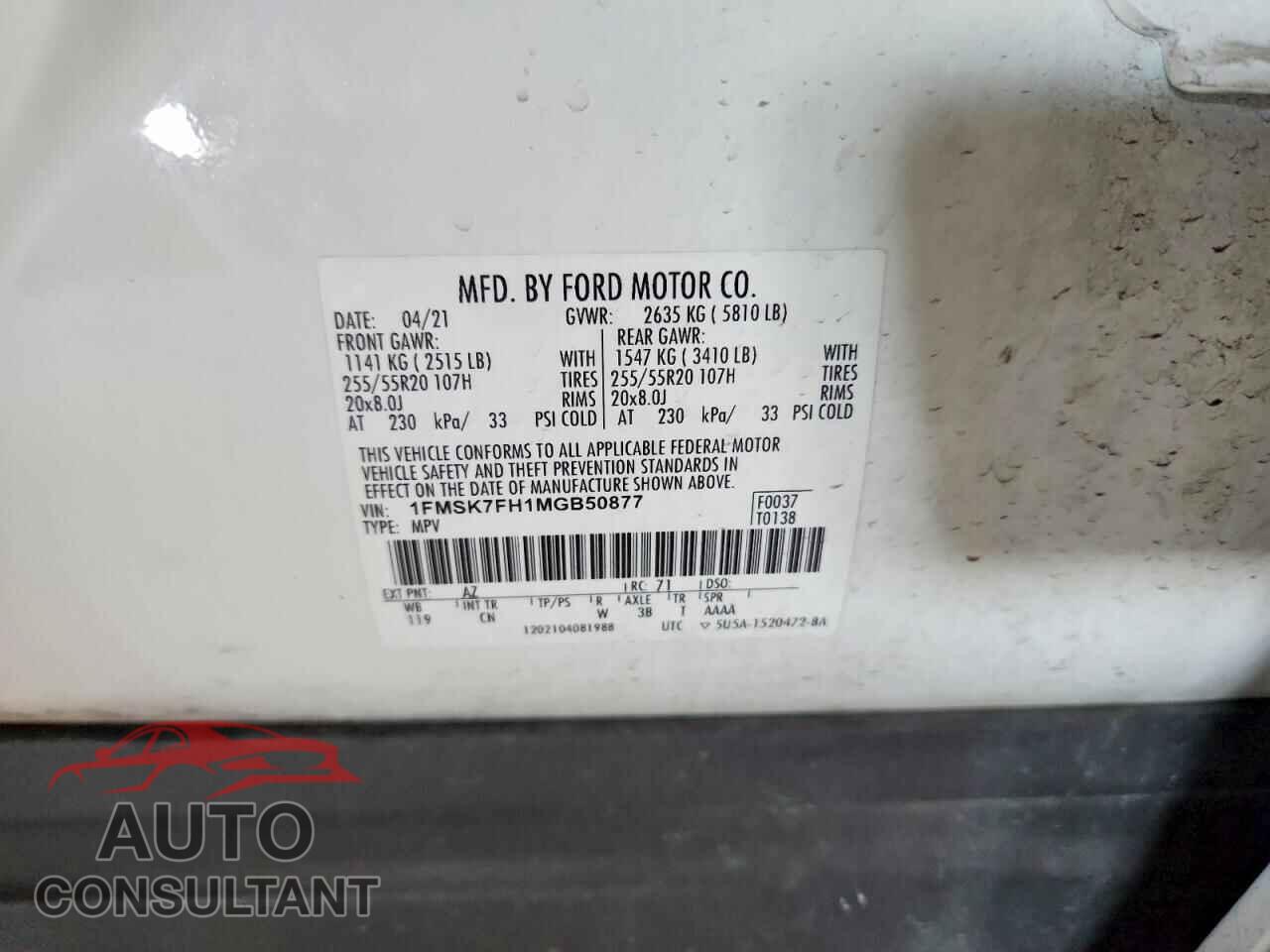 FORD EXPLORER 2021 - 1FMSK7FH1MGB50877