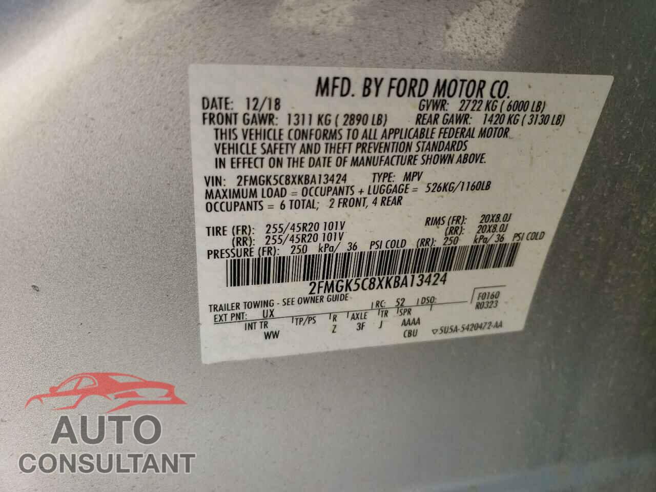 FORD FLEX 2019 - 2FMGK5C8XKBA13424