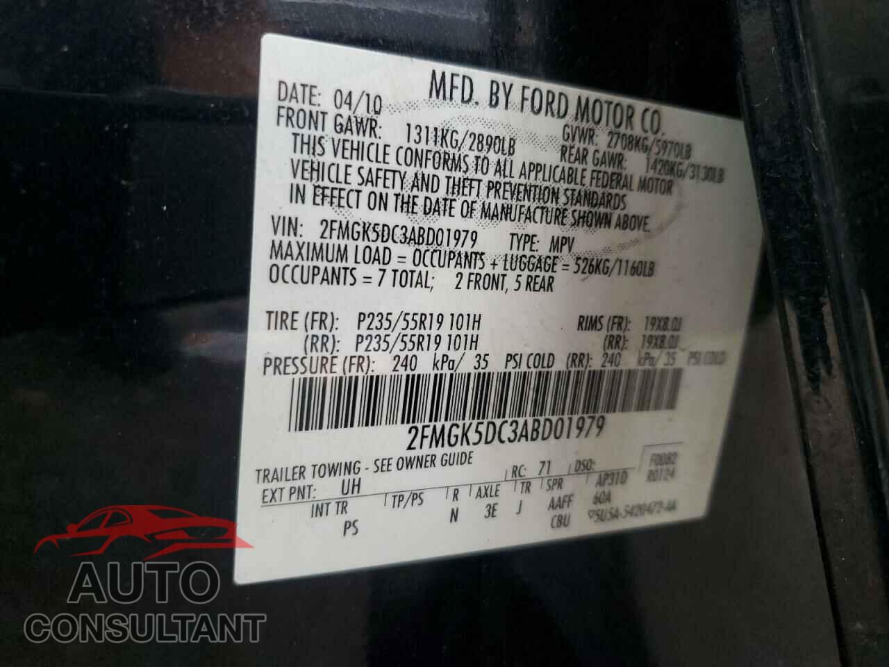 FORD FLEX 2010 - 2FMGK5DC3ABD01979