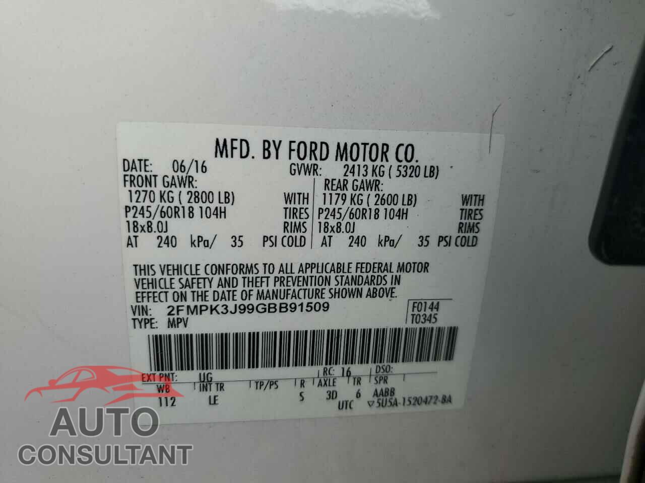 FORD EDGE 2016 - 2FMPK3J99GBB91509