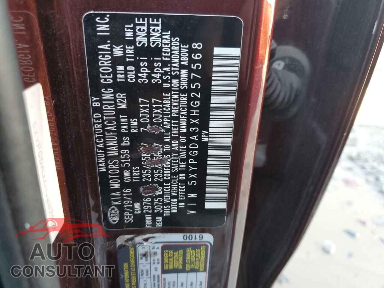 KIA SORENTO 2017 - 5XYPGDA3XHG257568