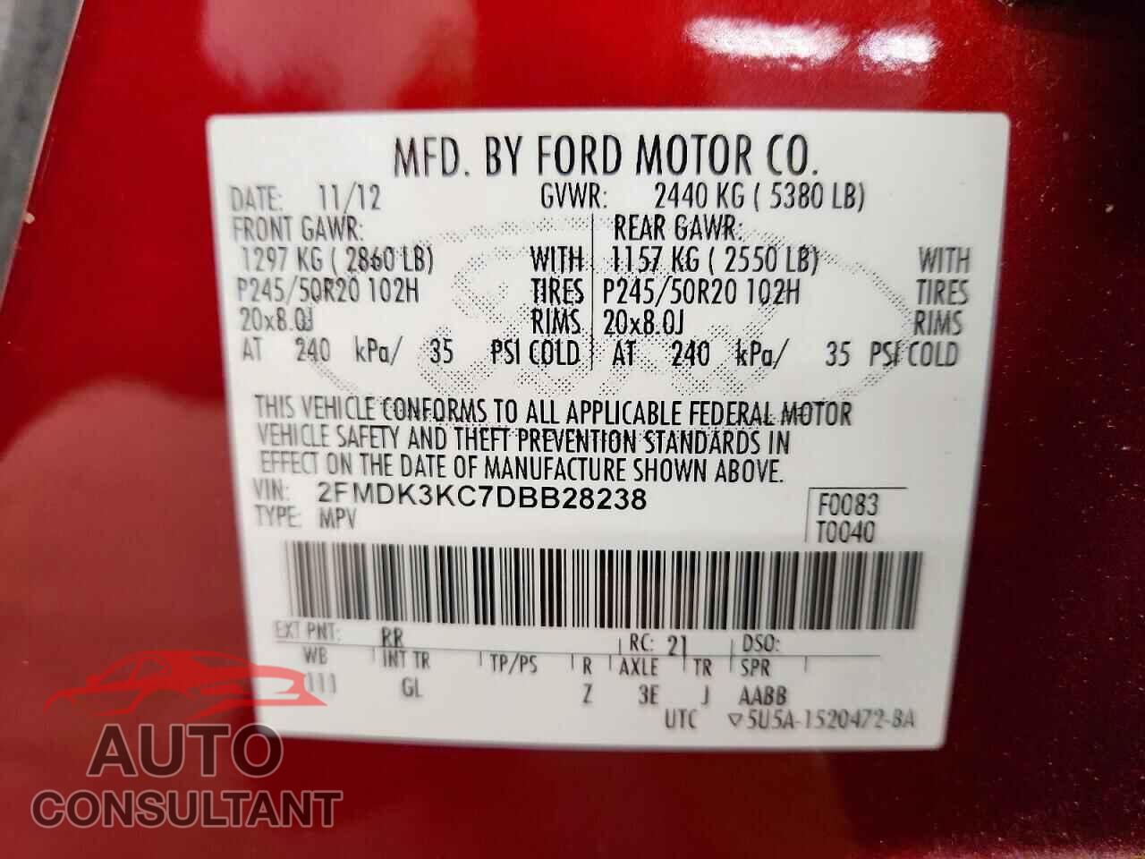 FORD EDGE 2013 - 2FMDK3KC7DBB28238