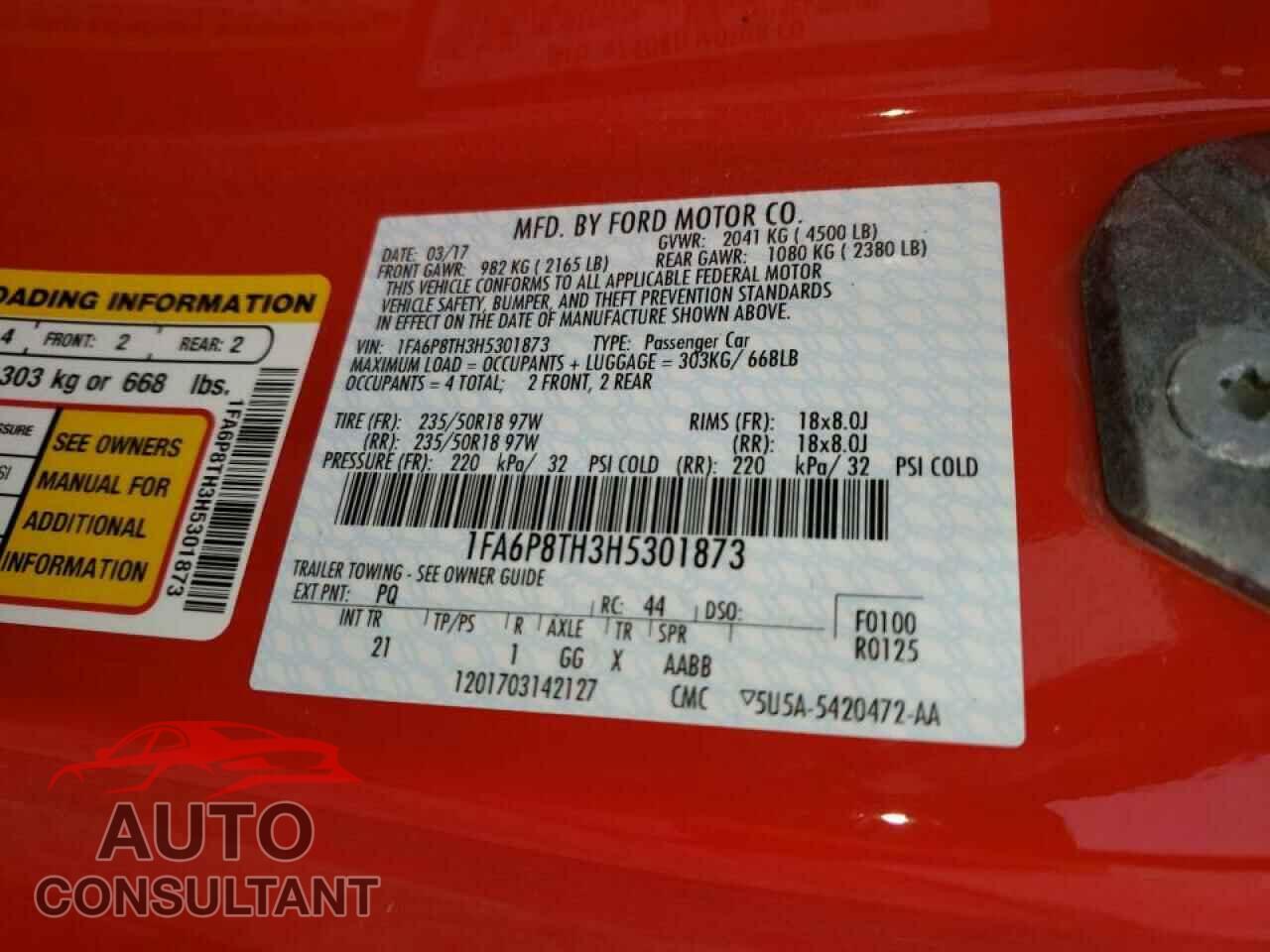FORD MUSTANG 2017 - 1FA6P8TH3H5301873