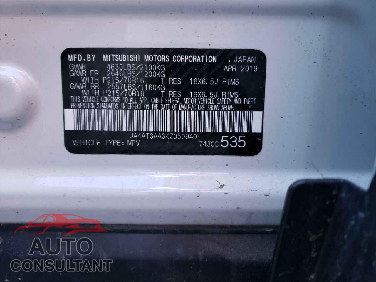 MITSUBISHI ECLIPSE 2019 - JA4AT3AA3KZ050940