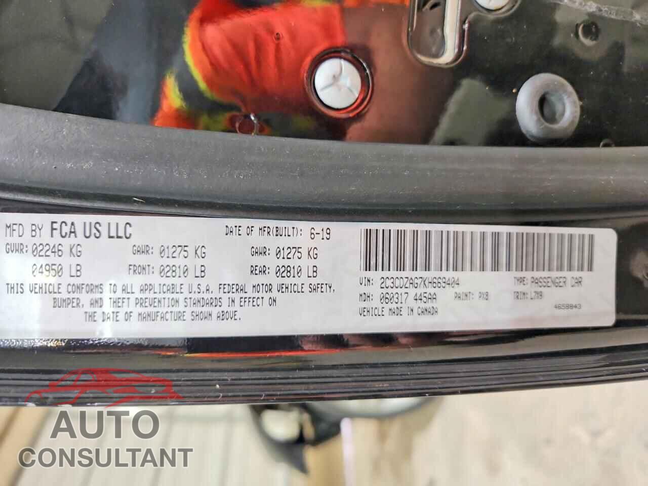 DODGE CHALLENGER 2019 - 2C3CDZAG7KH669404
