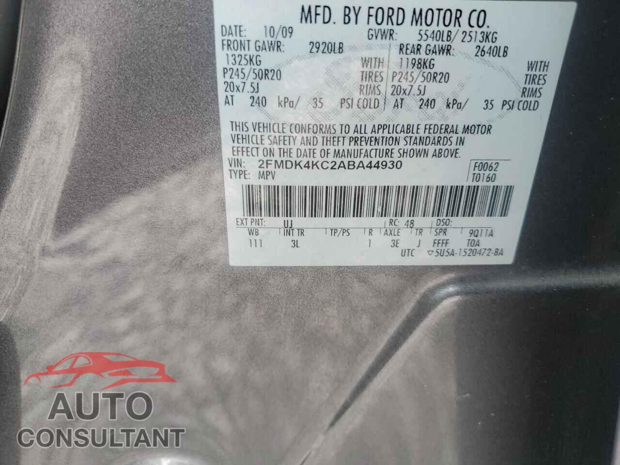 FORD EDGE 2010 - 2FMDK4KC2ABA44930