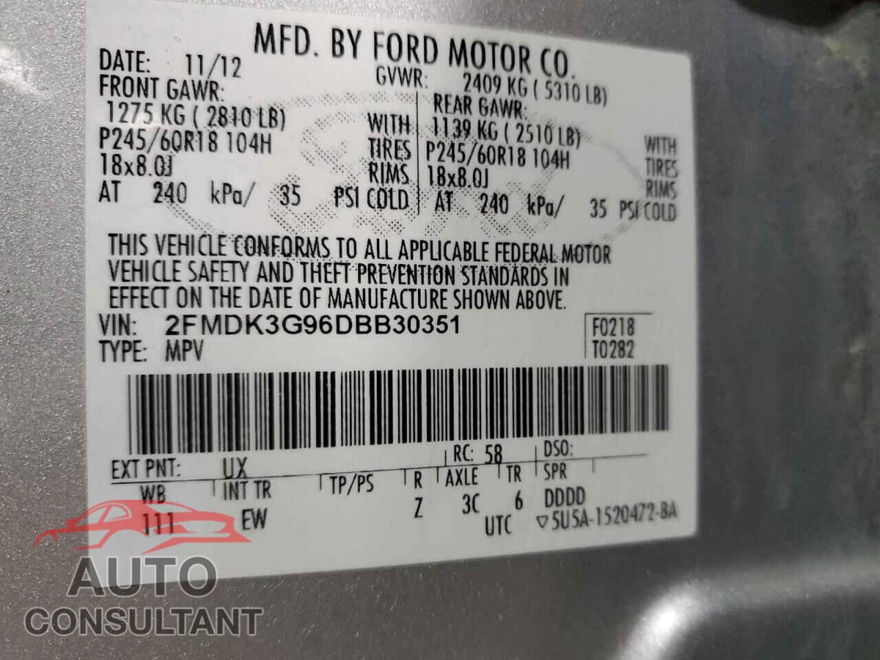 FORD EDGE 2013 - 2FMDK3G96DBB30351