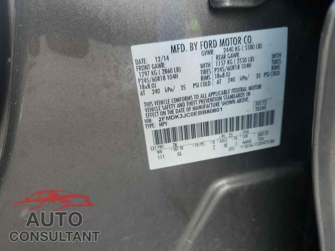 FORD EDGE 2014 - 2FMDK3JC0EBB80801