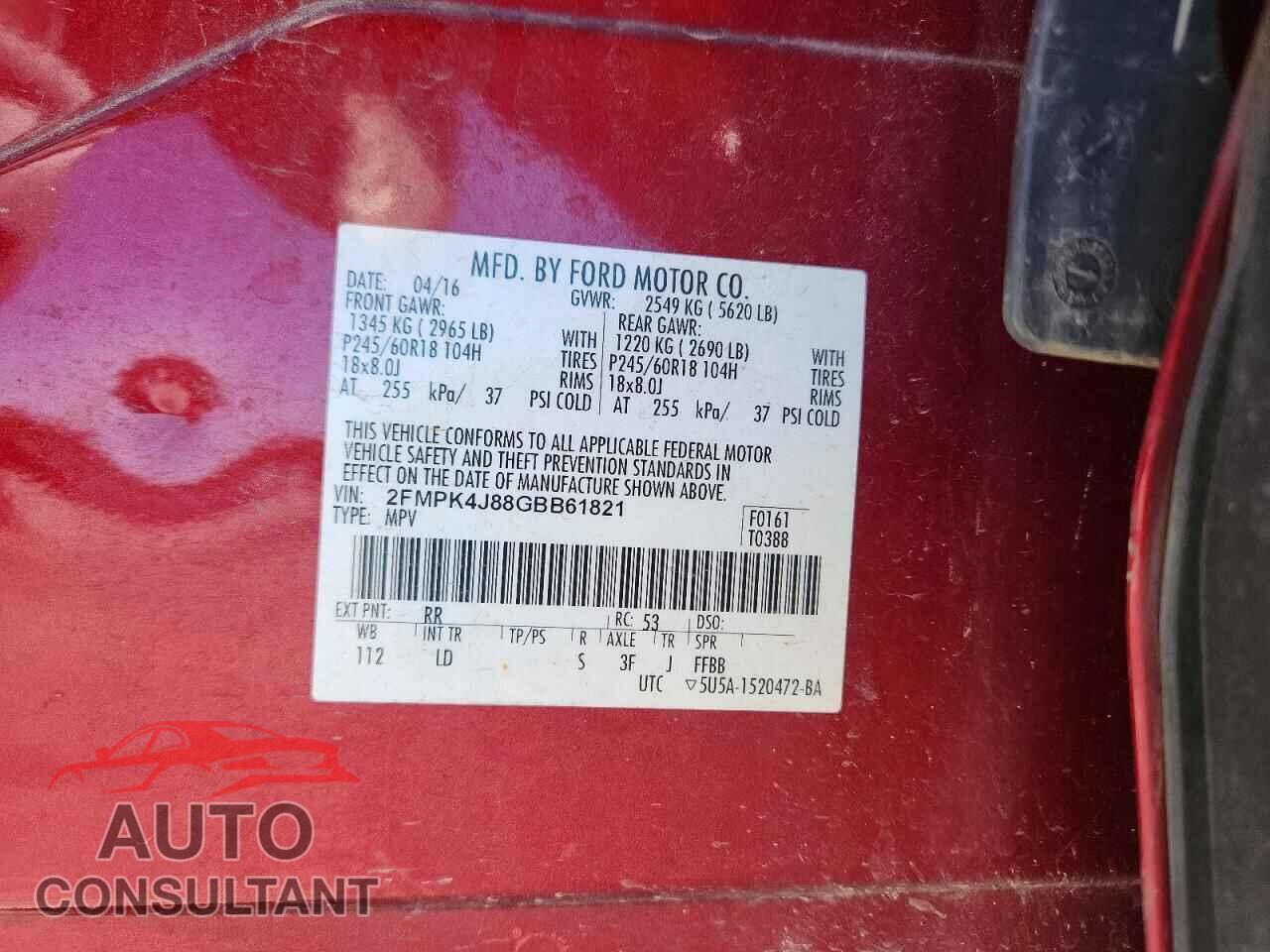 FORD EDGE 2016 - 2FMPK4J88GBB61821