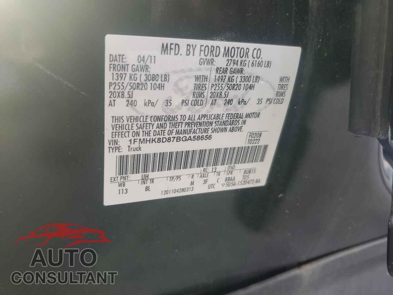 FORD EXPLORER 2011 - 1FMHK8D87BGA58656