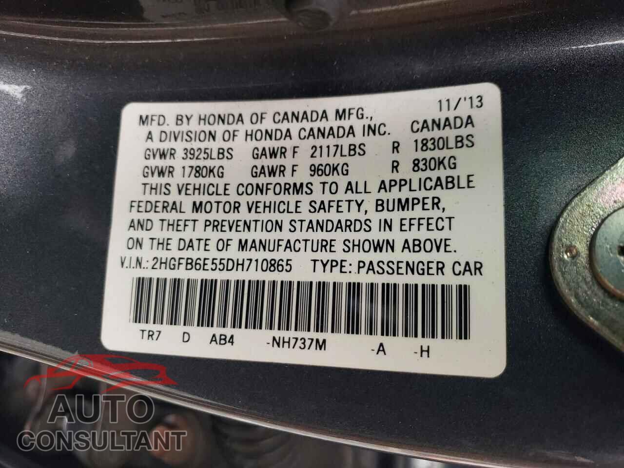 HONDA CIVIC 2013 - 2HGFB6E55DH710865