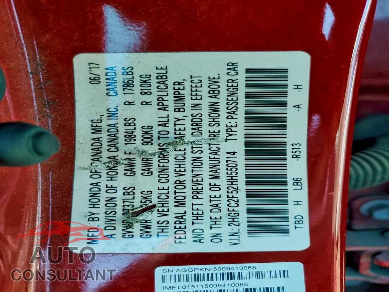 HONDA CIVIC 2017 - 2HGFC2F52HH550714