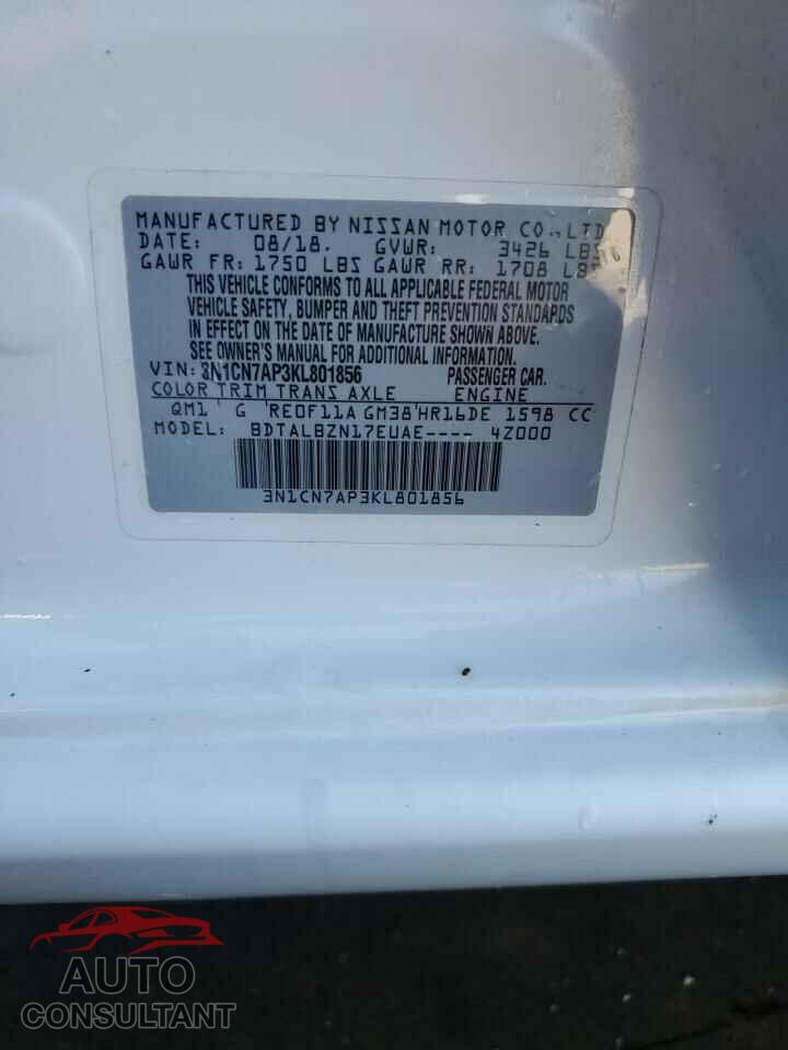 NISSAN VERSA 2019 - 3N1CN7AP3KL801856
