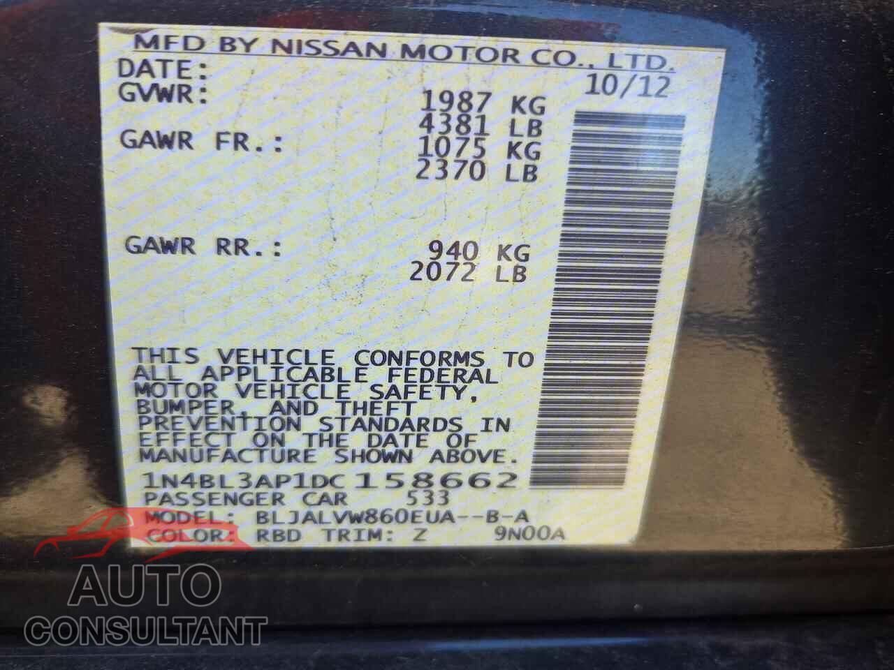 NISSAN ALTIMA 2013 - 1N4BL3AP1DC158662