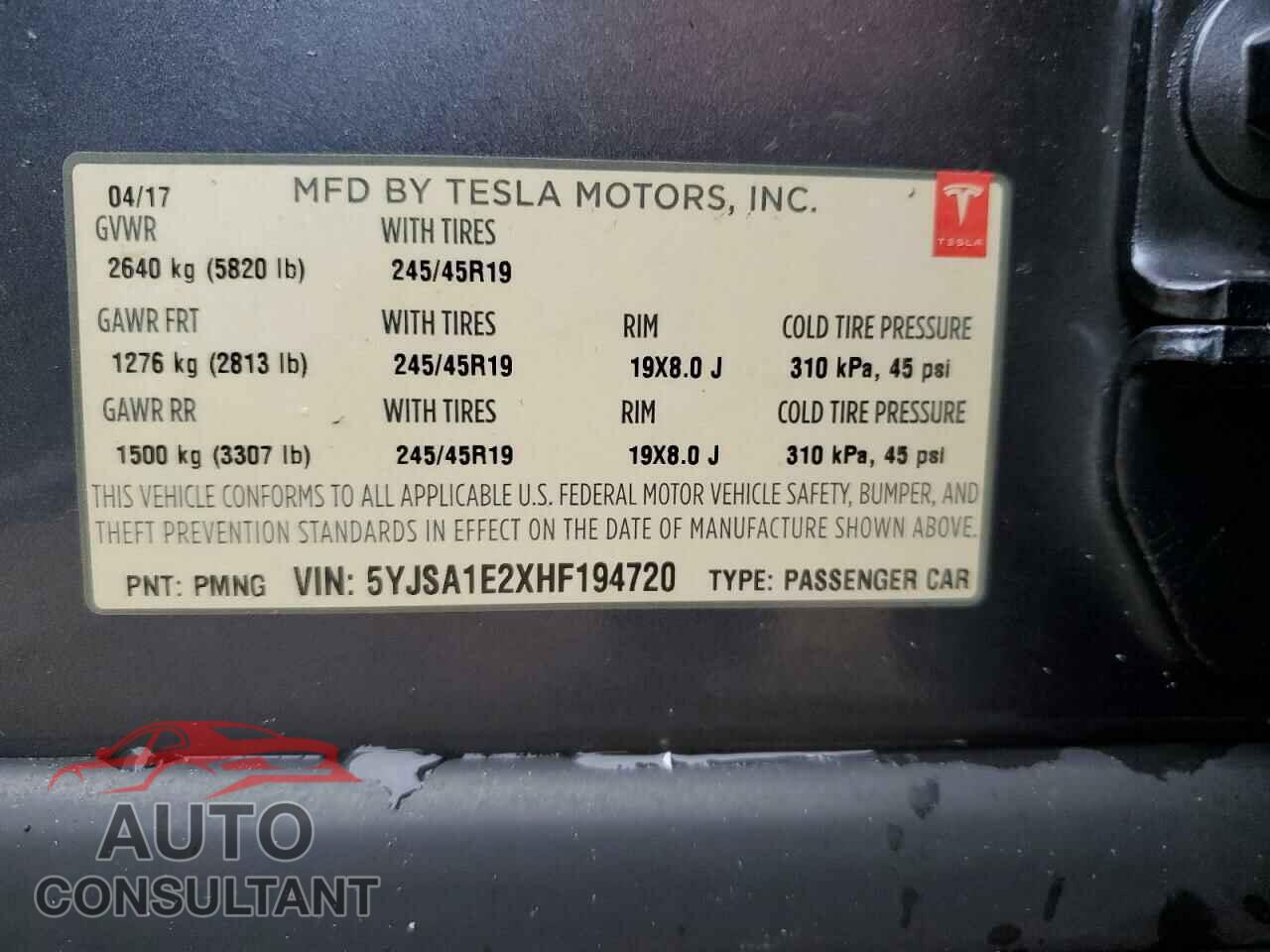 TESLA MODEL S 2017 - 5YJSA1E2XHF194720