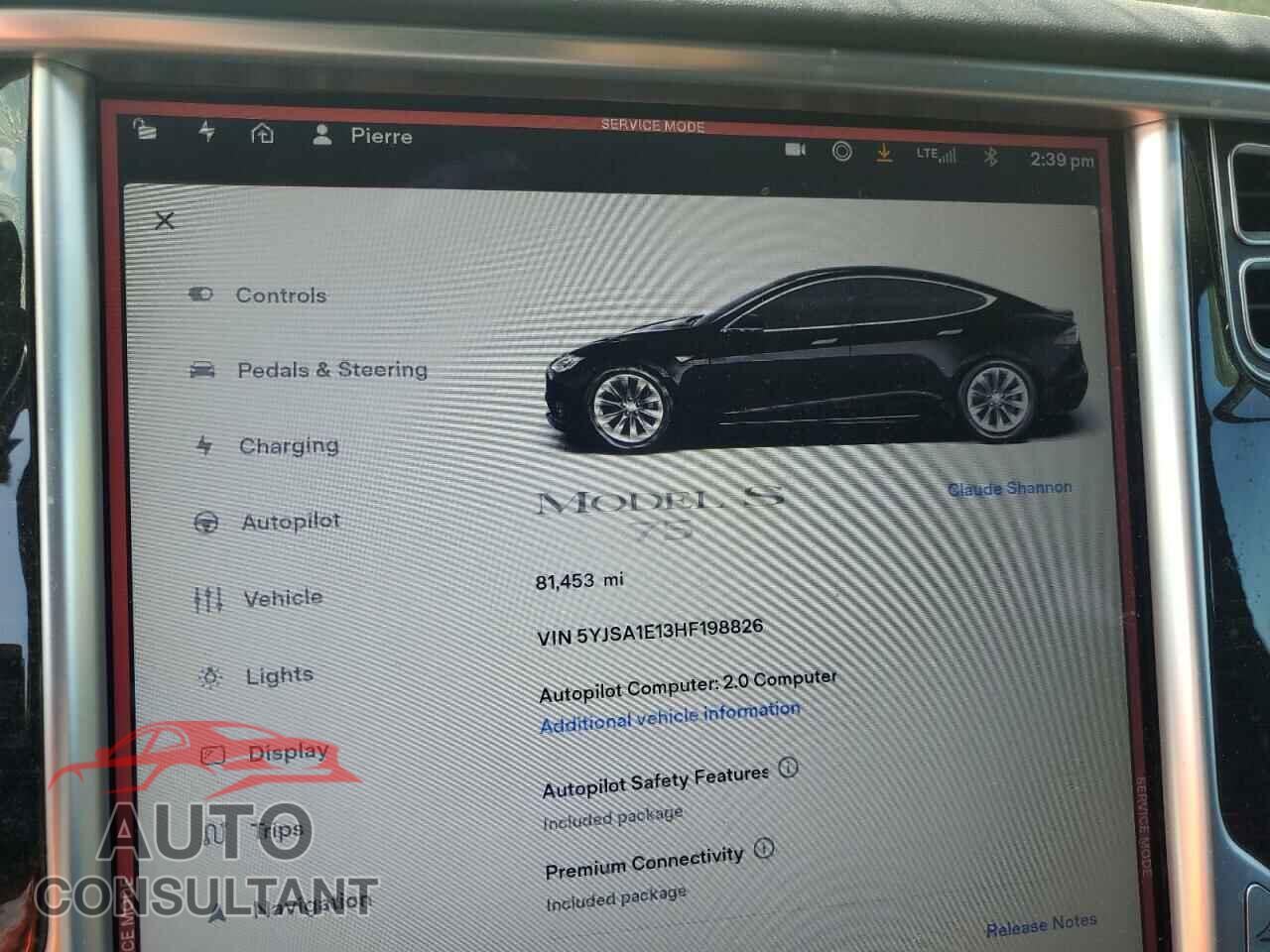 TESLA MODEL S 2017 - 5YJSA1E13HF198826
