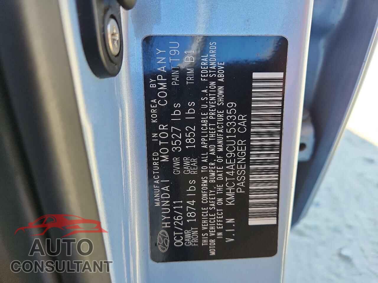 HYUNDAI ACCENT 2012 - KMHCT4AE9CU153359