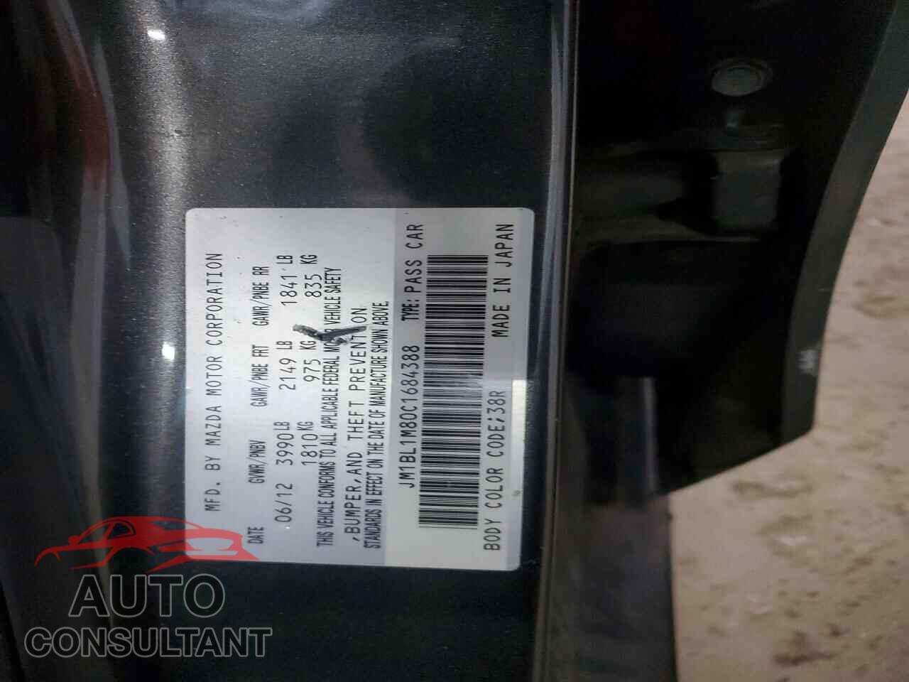 MAZDA 3 2012 - JM1BL1M80C1684388