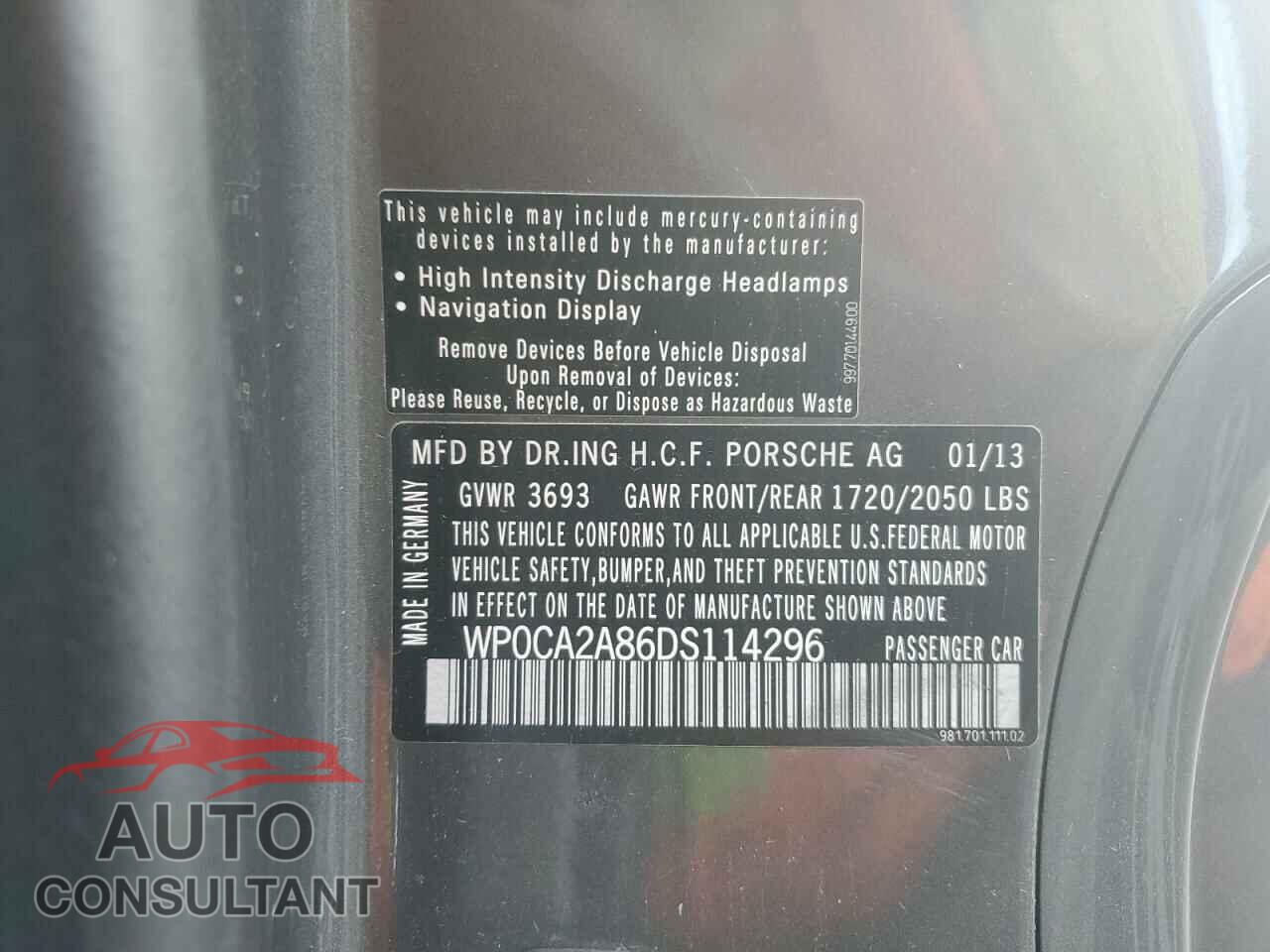 PORSCHE BOXSTER 2013 - WP0CA2A86DS114296