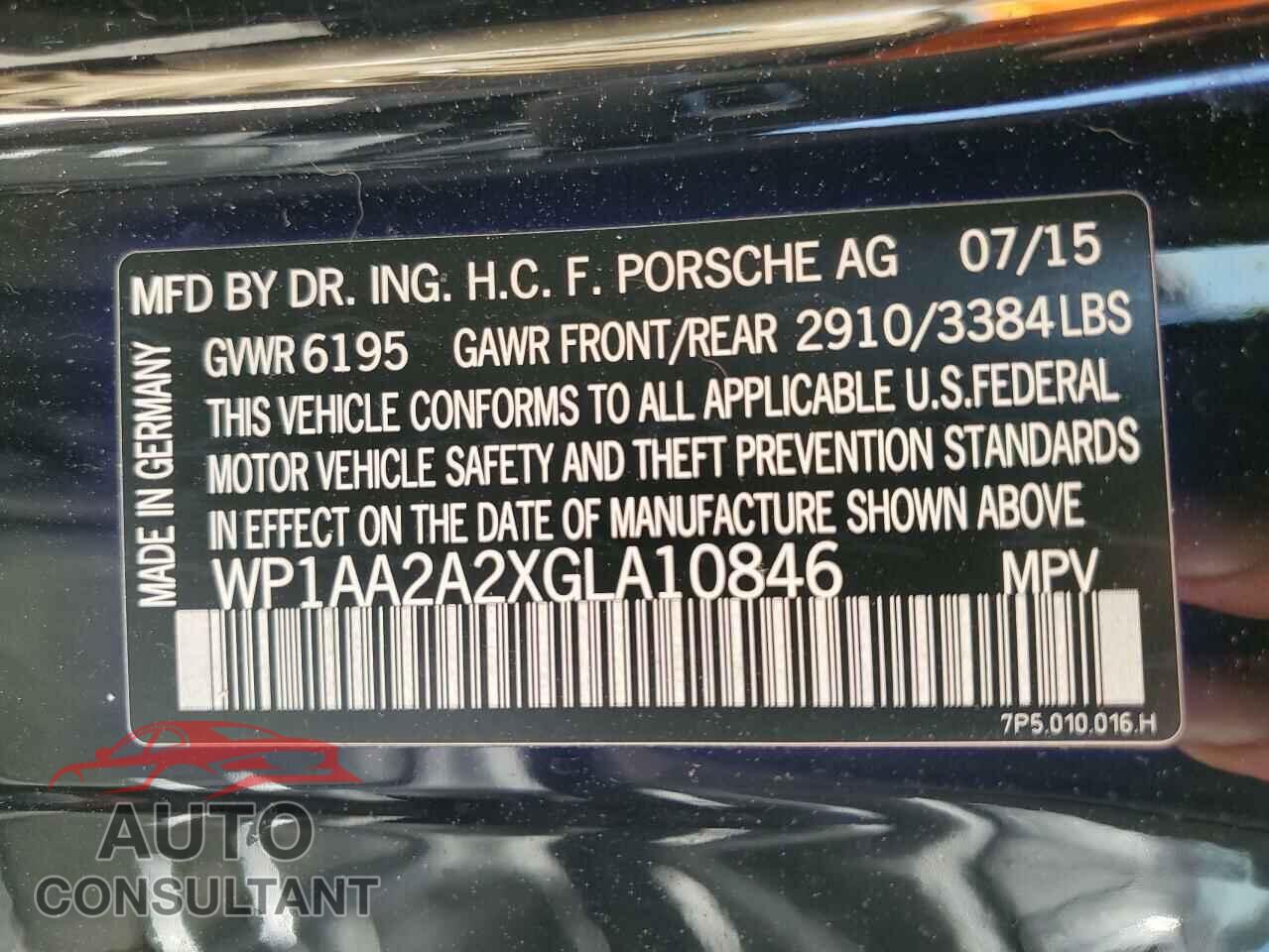 PORSCHE CAYENNE 2016 - WP1AA2A2XGLA10846