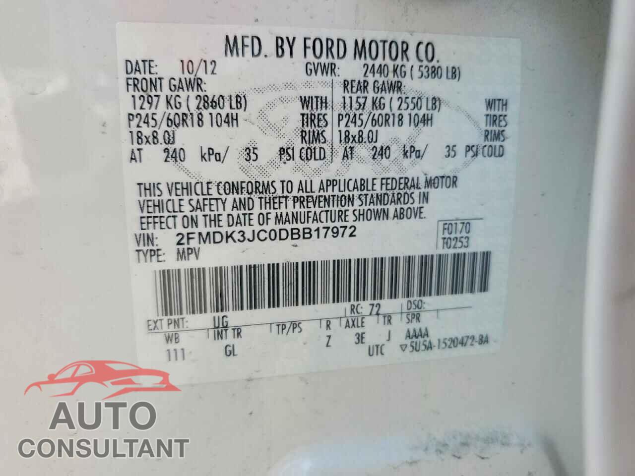 FORD EDGE 2013 - 2FMDK3JC0DBB17972