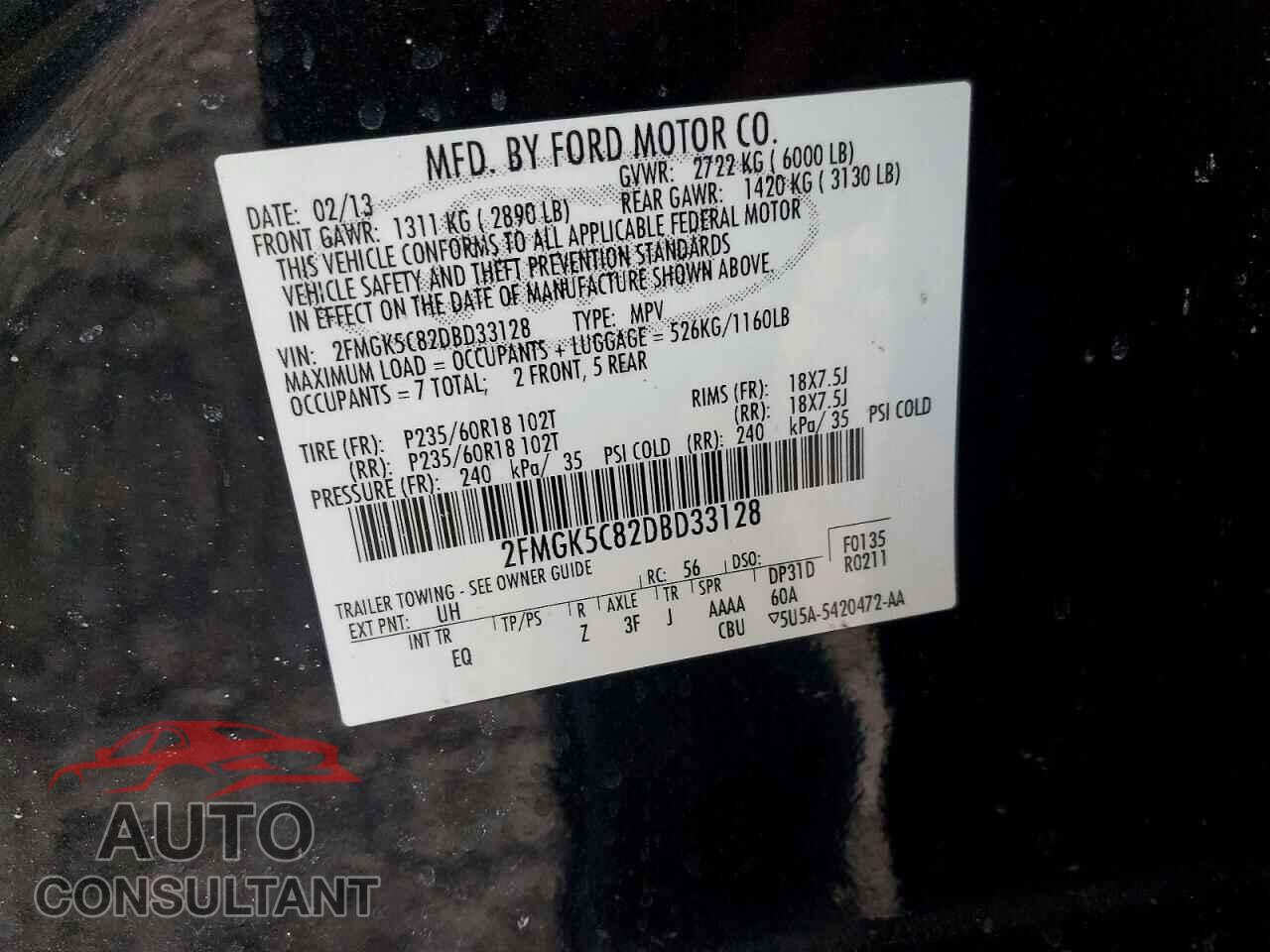 FORD FLEX 2013 - 2FMGK5C82DBD33128