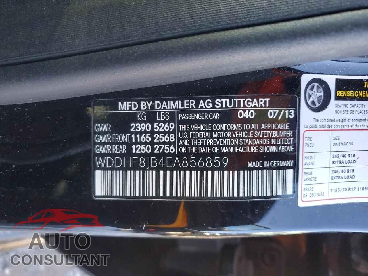 MERCEDES-BENZ E-CLASS 2014 - WDDHF8JB4EA856859