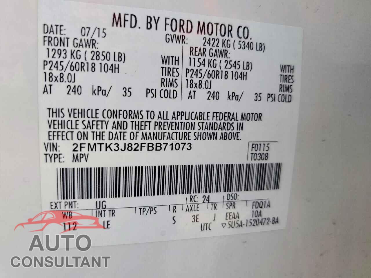 FORD EDGE 2015 - 2FMTK3J82FBB71073