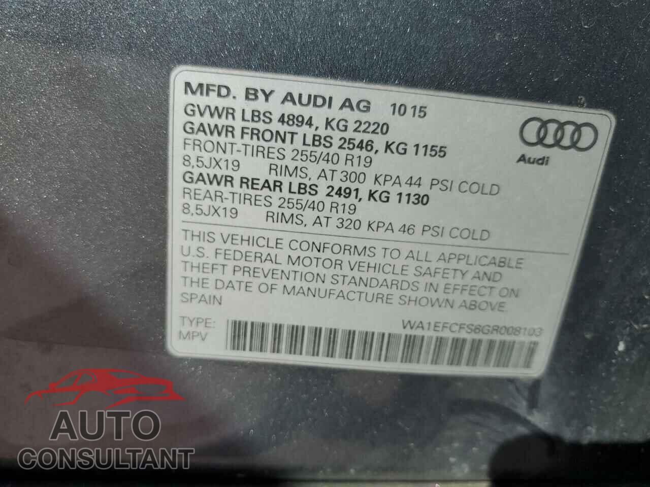 AUDI Q3 2016 - WA1EFCFS6GR008103