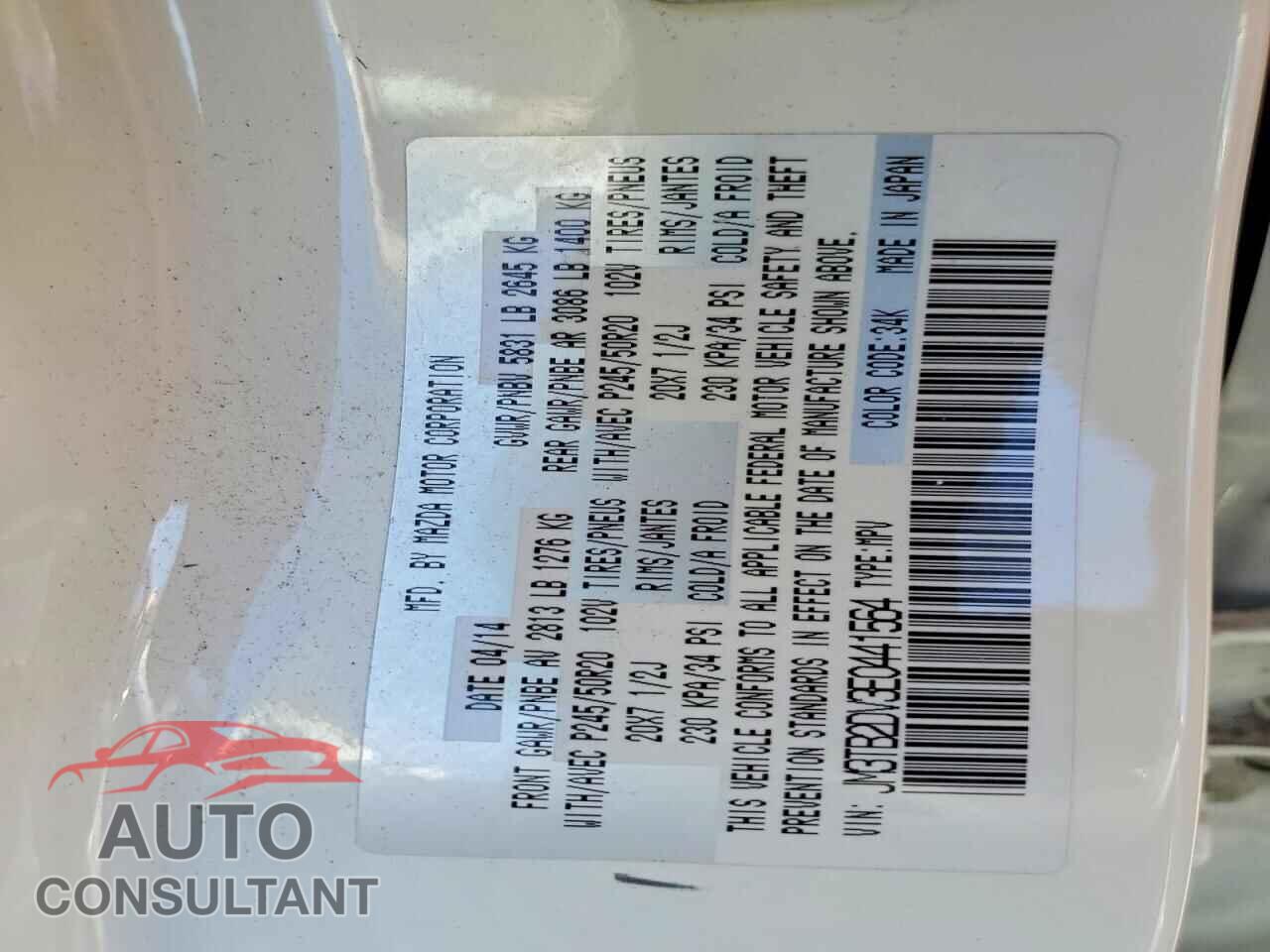 MAZDA CX-9 2014 - JM3TB2DV3E0441564