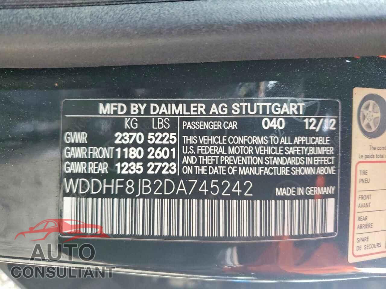 MERCEDES-BENZ E-CLASS 2013 - WDDHF8JB2DA745242
